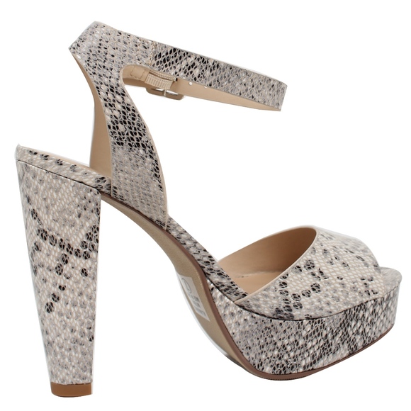 Size 5.5 Beige Python Open Toe Ankle Strap Block - Picture 3 of 6